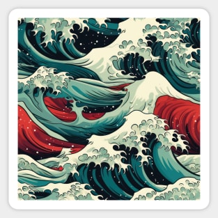 Ephemeral Crests: Hokusai Waves Reimagined Sticker